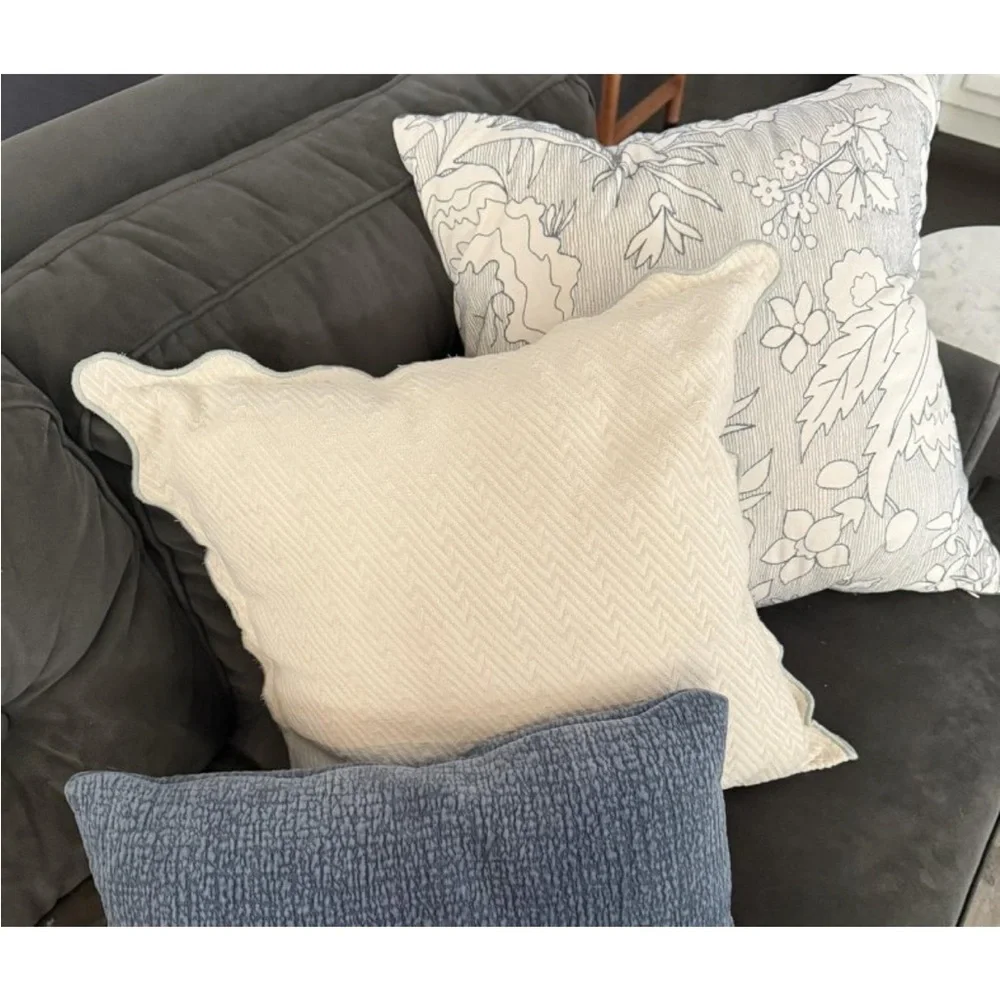 Studio McGee Square Herringbone w/ Scalloped Edge Pillow Green-Threshold